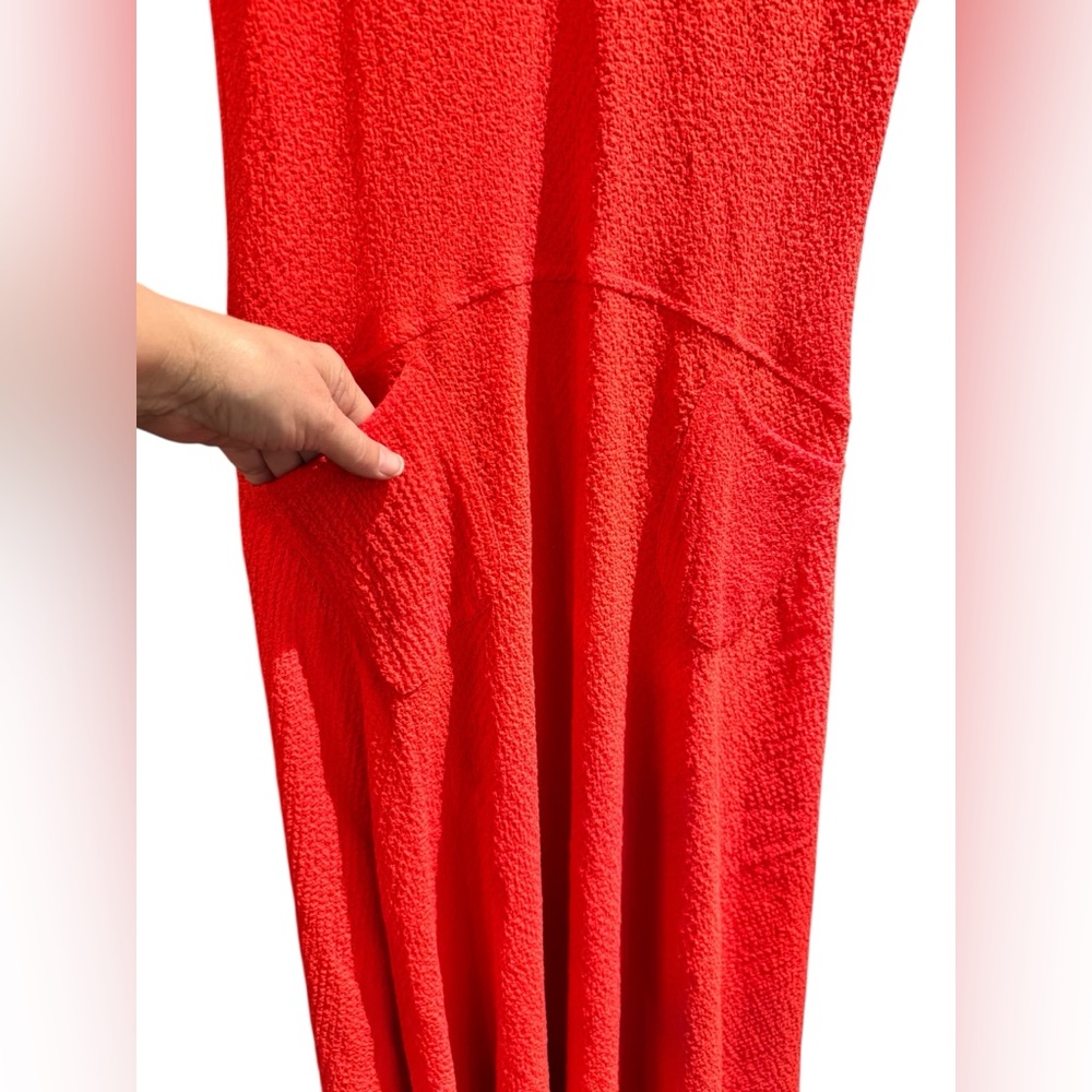 Vibrant Red/Orange Sleeveless Midi Dress, IC by Connie K Stretchy Crepe, M - Picture 6 of 10